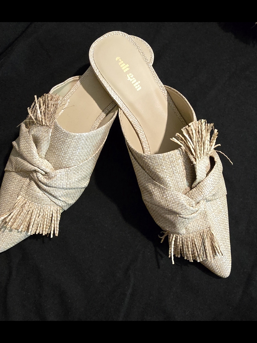 cult gaia Beige Knotted Tassel Pointed-Toe Mules